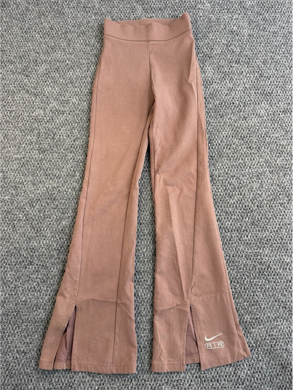 Nike Air Womens XS Brown Flare Leggings Split Hem Embroidered Logo